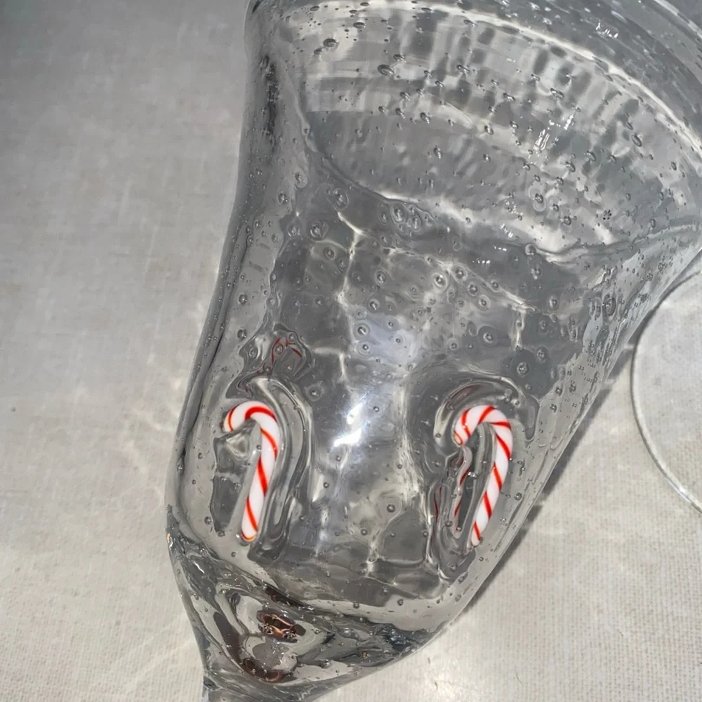 ARTLAND GOBLETS‎ Holiday Candy Canes Clear Seeded Bubble Hand-Blown Glass Set 2